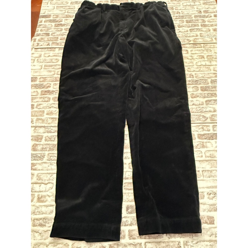 Polo Ralph Lauren Andrew Mens 38x32 Black Corduroy Pleated Baggy Wide Trousers
